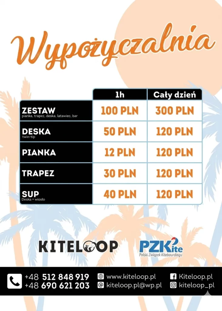 cennik wypozyczalnia kiteloop